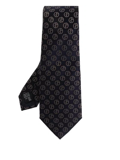 Giorgio Armani Monogram Pattern Tie In Black
