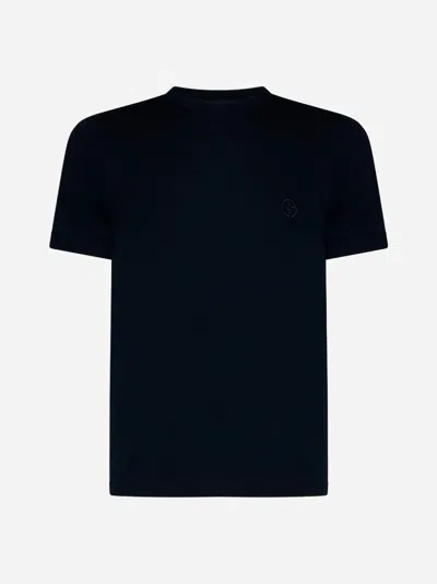 Giorgio Armani Icon Crew Neck T-shirt In Stretch Viscose Jersey In Navy Blue