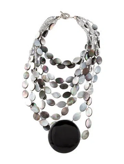 Pre-owned Giorgio Armani Mother Of Pearl, Bead & Resin Multistrand Necklace, 30" In Black