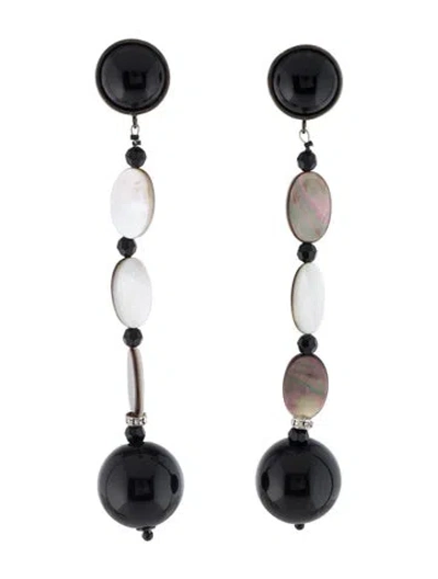 Pre-owned Giorgio Armani Mother Of Pearl, Bead, Crystal, & Resin Drop Earrings In Black