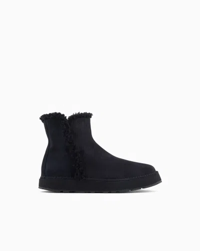 Giorgio Armani Suede Ankle Boots In Black