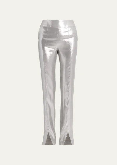 Giorgio Armani Mousseline Mirror Split Front Straight Leg Trousers In Silver