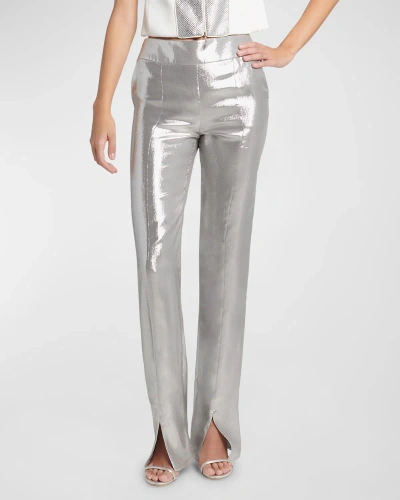 Giorgio Armani Mousseline Mirror Split Front Straight Leg Trousers In Silver