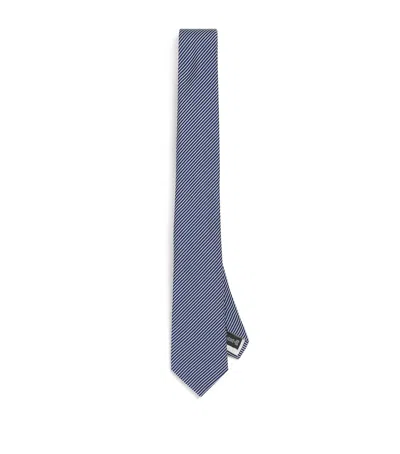 Giorgio Armani Mulberry Silk Stripe Jacquard Tie In Blue