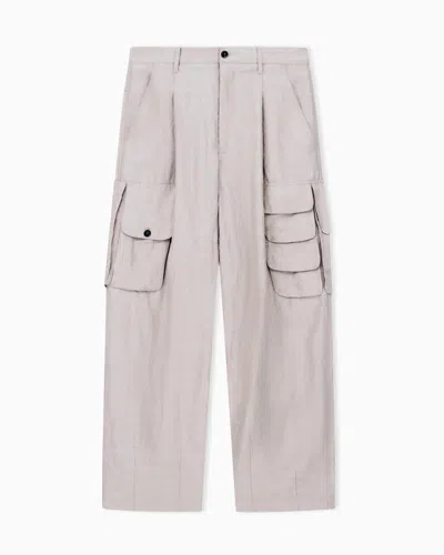 Giorgio Armani Multi-pocket Trousers In Linen And Viscose In Nude