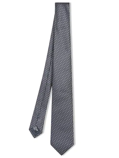 Giorgio Armani Multicolor Blue Silk Tie In Gray
