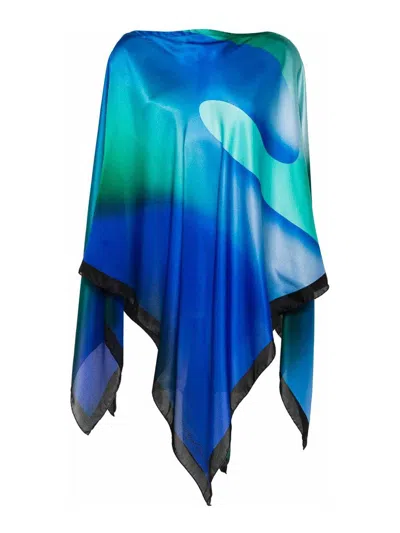 Giorgio Armani Gradient Effect Silk Poncho In Azul
