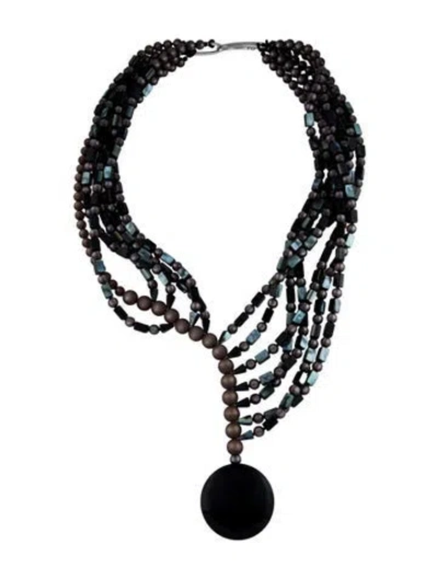 Pre-owned Giorgio Armani Multi-strand Resin Beaded Necklace, 29" In Black