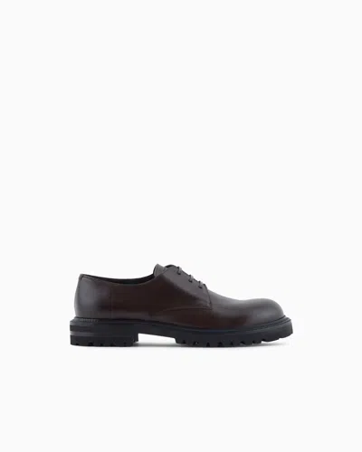 Giorgio Armani Nappa Calfskin Derby Shoes In Brown