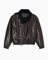 Giorgio Armani Nappa Leather Bomber Jacket With Wool Collar In Black
