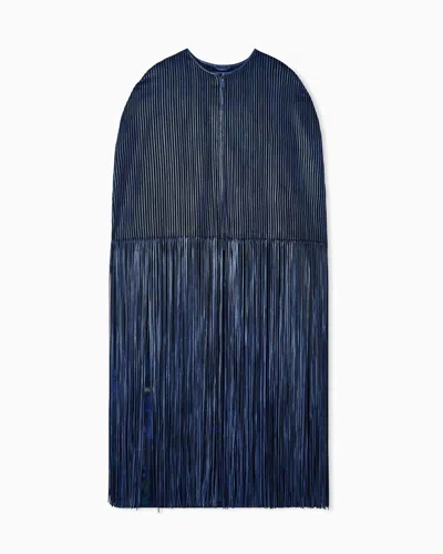 Giorgio Armani Nappa Leather Cape With Fringes In Blue