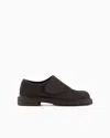 Giorgio Armani Nappa-leather Derby Shoes With Strap Fastener In Brown