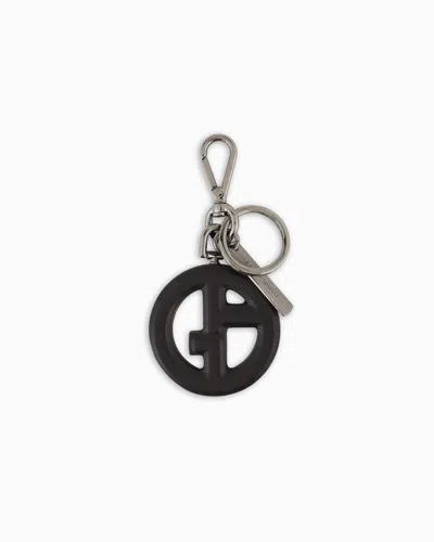 Giorgio Armani Nappa-leather Logo-shaped Keyring In Black