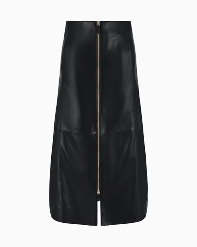 Giorgio Armani Nappa Leather Midi Skirt In Black