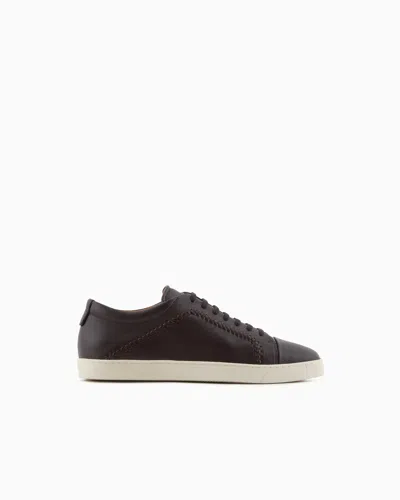 Giorgio Armani Nappa-leather Sneakers In Brown