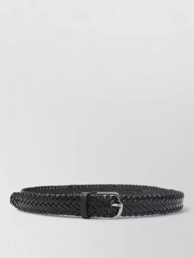 Giorgio Armani Narrow Braided Design Belt Featuring Tongue In Black