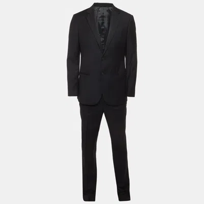 Pre-owned Giorgio Armani Navy Blue Checks Wool Tailored Suit L