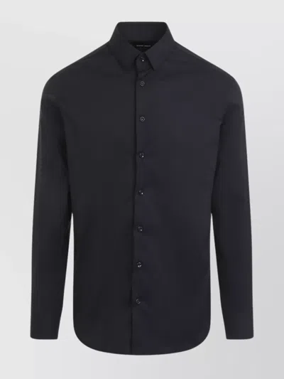 GIORGIO ARMANI NAVY-BLUE COTTON AND POLYESTER BLEND SHIRT