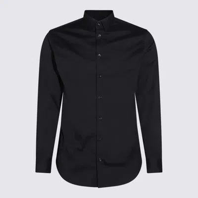 Giorgio Armani Long Sleeve Shirt In Navy Blue Cotton