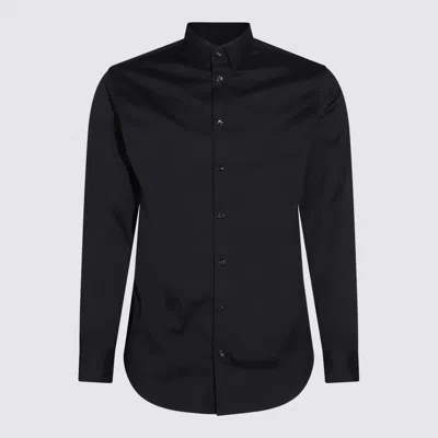 Giorgio Armani Navy Blue Cotton Shirt In Black