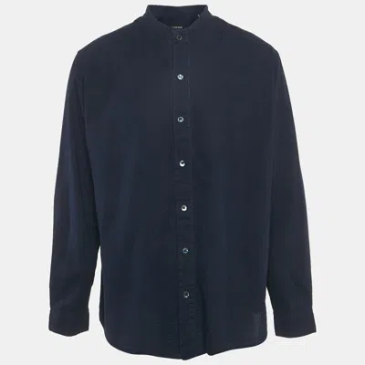 Giorgio Armani Navy Blue Crinkled Cotton Button Front Shirt