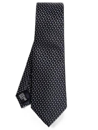 Giorgio Armani Navy Blue Geometric Tie In Multi