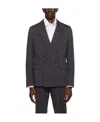 Giorgio Armani Navy Blue Logo Double-breasted Suit Jacket In Black