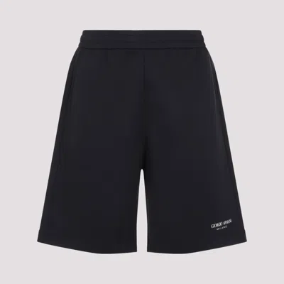 Giorgio Armani Logo Print Bermuda Track Shorts In Blue