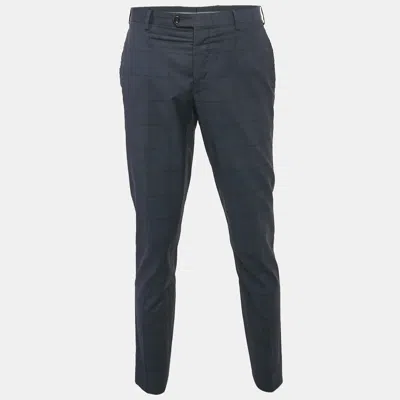 Pre-owned Giorgio Armani Navy Blue Prince Of Wales Wool Trousers Xl