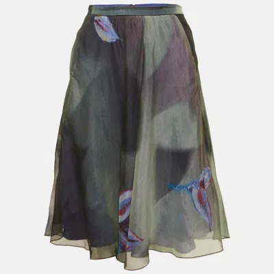 Pre-owned Giorgio Armani Navy Blue Print Silk Short Skirt M