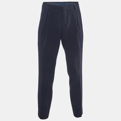 Pre-owned Giorgio Armani Navy Blue Ribbed Wool Pleated Pants M