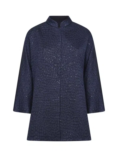 Giorgio Armani Navy Blue Sequined Viscose Blend Single-breasted Jacket