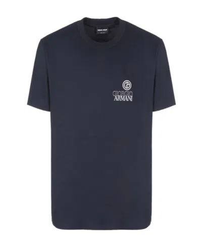 Giorgio Armani Navy Blue Short-sleeved T-shirt In Black