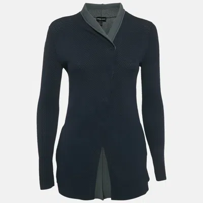 Pre-owned Giorgio Armani Navy Blue Stretch Knit Jacket S