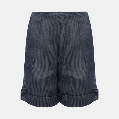 Pre-owned Giorgio Armani Navy Blue Striped Mesh Shorts L (it 44)