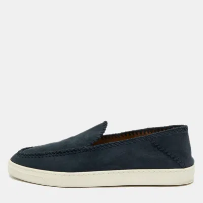 Pre-owned Giorgio Armani Navy Blue Suede Galleria Slip On Sneakers Size 42