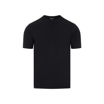 Giorgio Armani Navy Blue T-shirt In Black