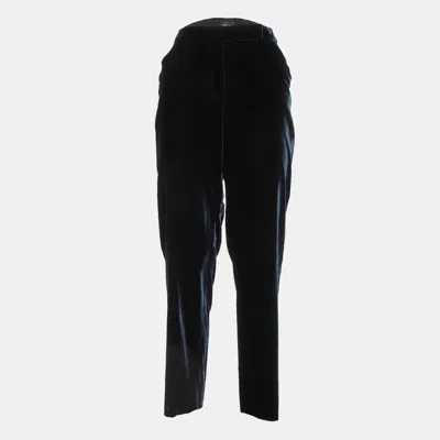 Pre-owned Giorgio Armani Navy Blue Velvet Tailored Trousers M/waist 32"