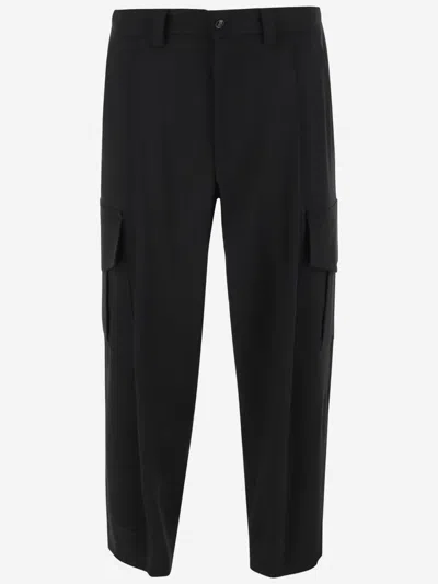 Giorgio Armani Navy Blue Wool Cargo Pants In Black