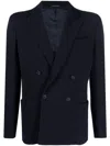 Giorgio Armani Textured Jacket With Notch Lapels And Pockets In Blue
