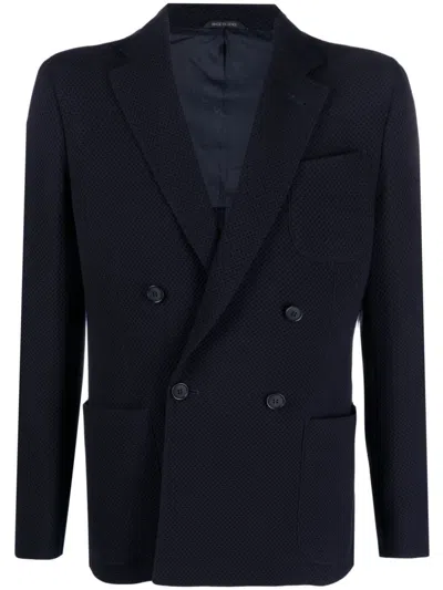 Giorgio Armani Navy Blue Wool Double-breasted Blazer For Men