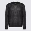Giorgio Armani Mesh Crewneck Sweater Ribbed Finish In Blue