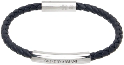 Giorgio Armani Navy Braided Leather Bracelet In 2883 Agata - Agate