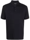 Giorgio Armani Navy Cotton Blend Polo With Embroidered Logo In Blue