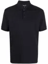 Giorgio Armani Navy Cotton Blend Polo With Embroidered Logo In Blue