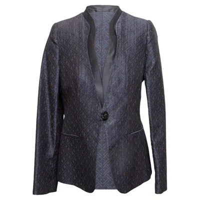 Pre-owned Giorgio Armani Navy  Jacquard Single-button Blazer Size It 46 In Blue