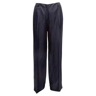 Pre-owned Giorgio Armani Navy  Linen-blend Textured Trousers Size It 46 In Blue