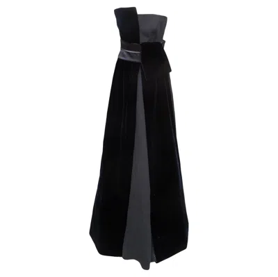Pre-owned Giorgio Armani Navy  Velvet & Silk Strapless Evening Gown Size It 40 In Blue