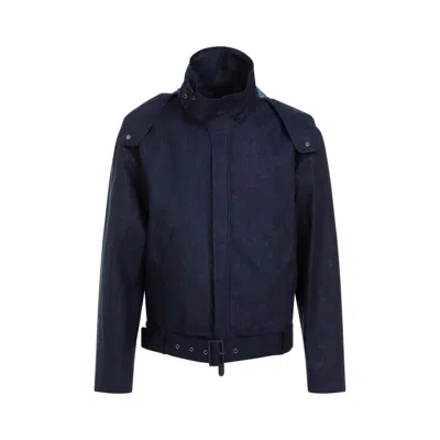 Giorgio Armani Navy Linen Jacket For Men In Blue
