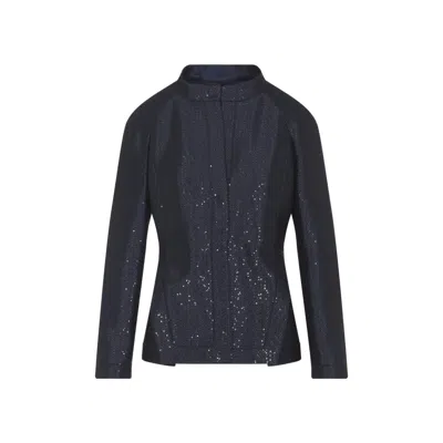 Giorgio Armani Navy Viscose Squinned Blazer In Black
